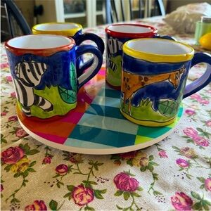 Starbucks Mugs 4 Unique/Handmade in Italy Rare no chips 2 Giraffes & 2 Z…